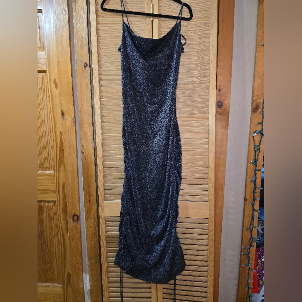 Nasty Gal Black Shimmer Dress Adjustable Side Straps, Size 10 - Picture 3 of 7